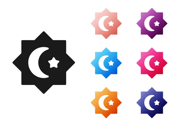 Ícone Ornamento Estrela Octogonal Islâmico Preto Isolado Fundo Branco Definir —  Vetores de Stock