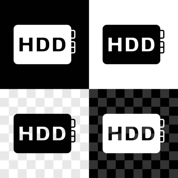 黒と白の透明背景に隔離されたハードディスクドライブのHddアイコンを設定します ベクトル — ストックベクタ