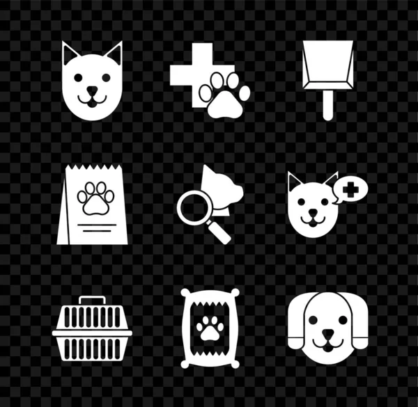 Set Cat Symbole Clinique Vétérinaire Dustpan Étui Transport Pour Animaux — Image vectorielle