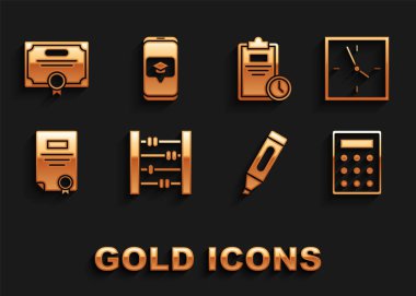 Abaküs Saat Hesaplayıcı İşaretleyici kalem şablonu şablon kağıdını saat ve mezuniyet kapağıyla ekrandaki akıllı telefon simgesine ayarla. Vektör.