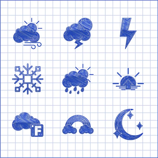 Conjunto Nuvem Com Chuva Sol Nuvens Arco Íris Estrelas Lua —  Vetores de Stock