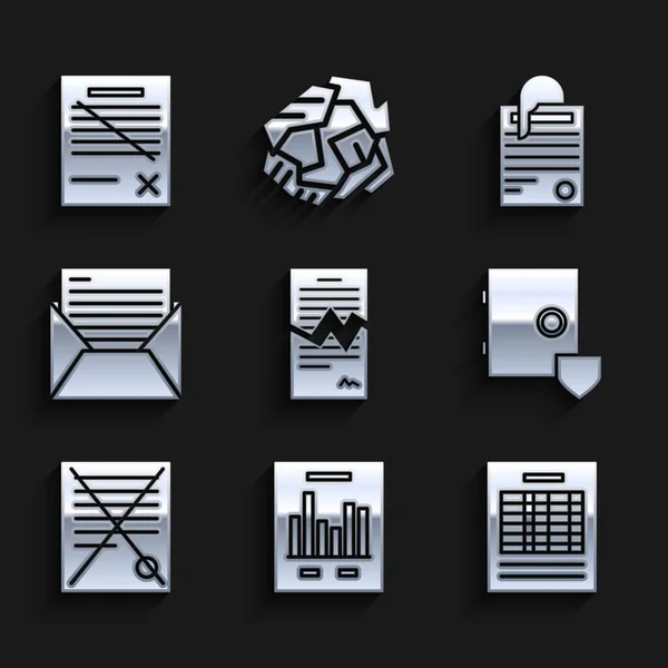 Set Torn Contract Document Graph Chart Report File Document Safe — 스톡 벡터