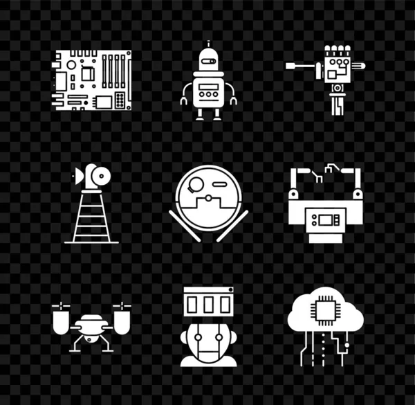 Set Composants Informatiques Électroniques Carte Mère Puce Numérique Robot Robot — Image vectorielle