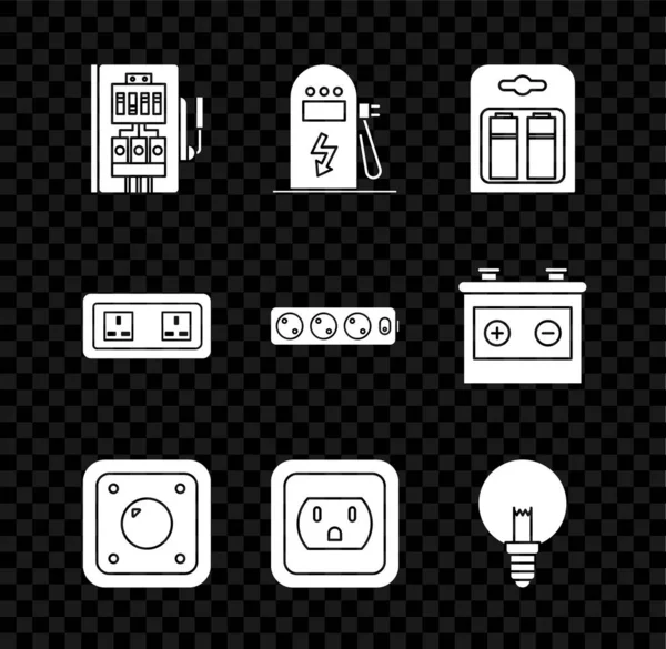 Set Estación Carga Coche Panel Eléctrico Toma Interruptor Luz Paquete — Archivo Imágenes Vectoriales