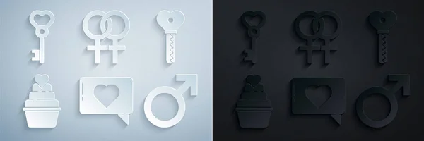 Set Heart Key Shape Male Gend Symbol Female Icon Вектор — стоковый вектор