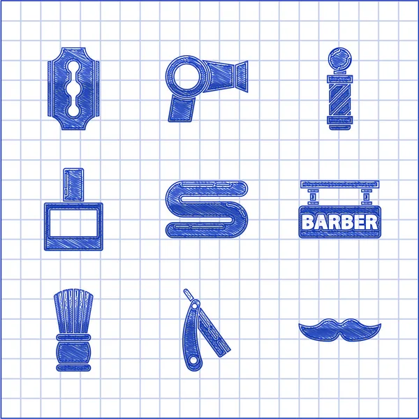 Set Toalha Straight Razor Mustache Barbershop Escova Barbear Aftershave Classic — Vetor de Stock