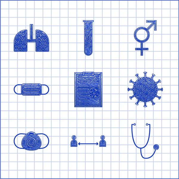 Definir Área Transferência Com Resultados Exames Sangue Distância Segura Estetoscópio —  Vetores de Stock