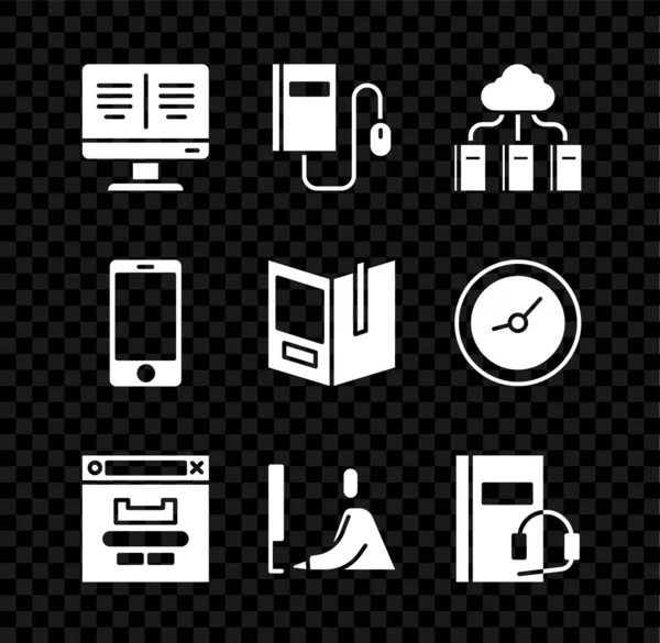 Set Online Book Monitor Electronic Mouse Cloud Online Library Fenêtre — Image vectorielle