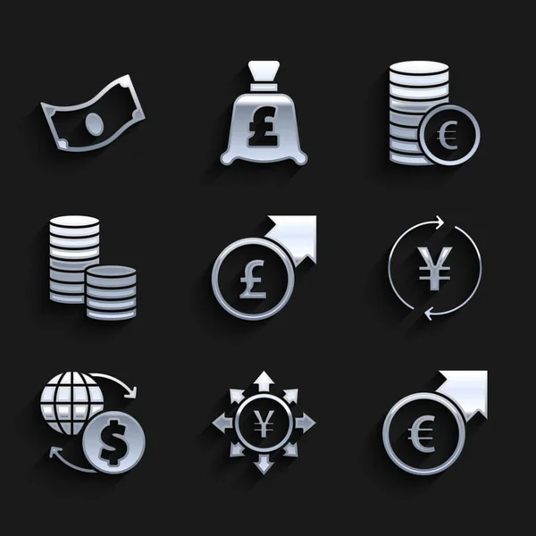 Установить Финансовый Рост Фунт Монет Иеной Евро Символ Доллара Обмена — стоковый вектор