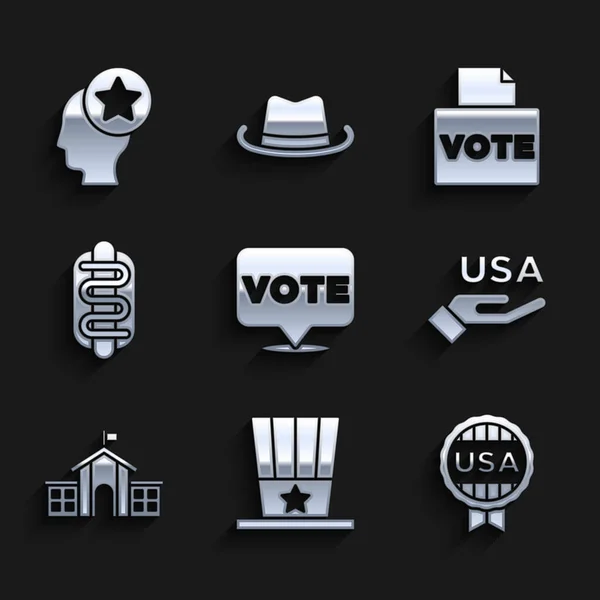 Set Vote Patriotic American Top Hat Medal Star Usa Independence — Διανυσματικό Αρχείο