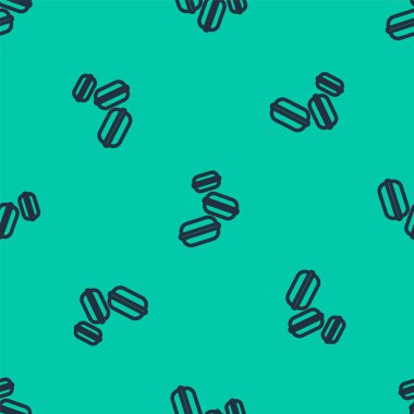 Mavi çizgi makarnalı kurabiye ikonu yeşil arka planda izole edilmiş pürüzsüz desen. Makarna tatlı fırın. Vektör.