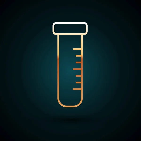 Gouden Lijn Testbuis Kolf Chemisch Laboratorium Testpictogram Geïsoleerd Donkerblauwe Achtergrond — Stockvector
