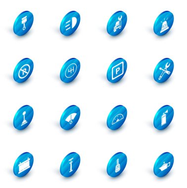 Yüksek Işın, Araba Servisi, Flasher Sireni, Park Yok veya Durmak Yok, Vites Değiştiren, Tornavida, İngiliz anahtarı ve simge. Vektör