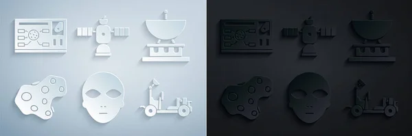 Set Alien, Satellite dish, Asteroid, Mars rover, and Futuristic hud interface icon. Вектор — стоковий вектор