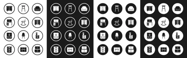 Set Poltrona, porta tv, comodino Mobili, Sedia, con lampada e icona Armadio. Vettore — Vettoriale Stock