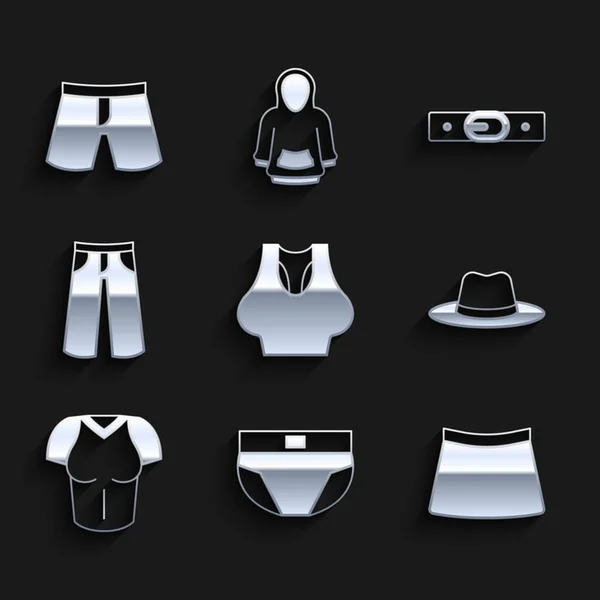 Set Undershirt, Calzoncillos de hombre, Falda, Sombrero de hombre, Camiseta, Pantalones, Cinturón y Corto o icono. Vector — Archivo Imágenes Vectoriales