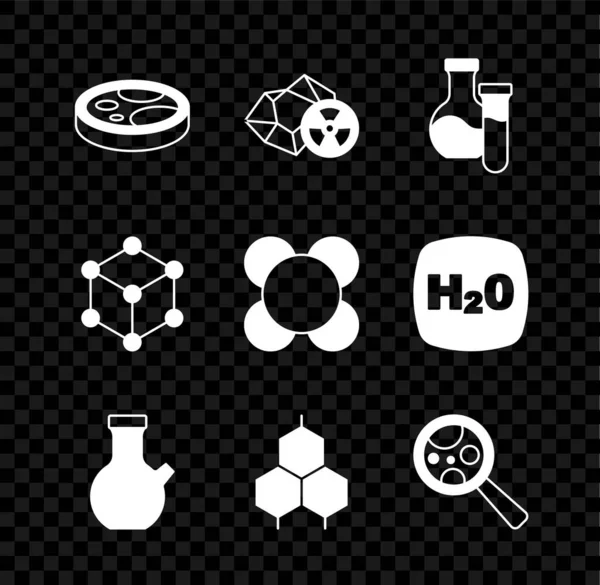 Set Petri Plato Con Bacterias Radioactivo Tubo Ensayo Fórmula Química — Vector de stock