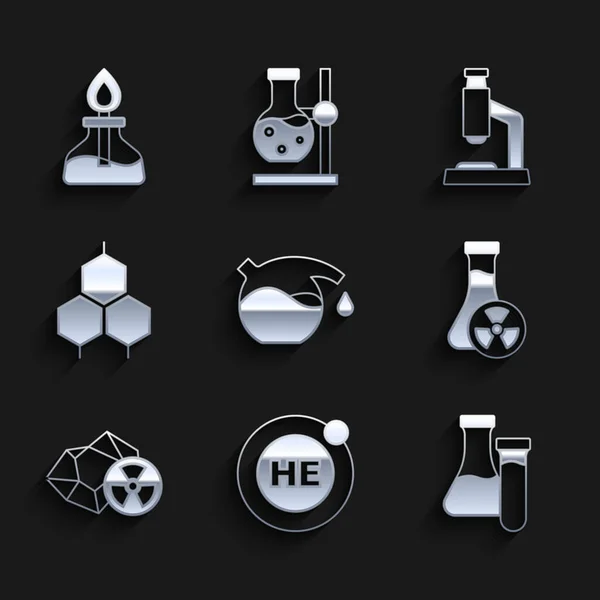 Тестова Трубка Гелій Токсичною Рідиною Радіоактивною Хімічною Формулою Мікроскопом Іконою — стоковий вектор