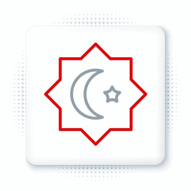 Beyaz arka planda izole edilmiş çizgi İslami sekizgen yıldız süsleme simgesi. Renkli taslak konsepti. Vektör