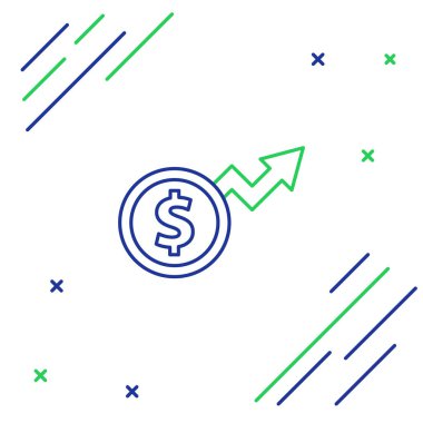Çizgi Finansal Büyüme Dolar simgesi beyaz arka planda izole. Gelirleri arttırıyorum. Renkli taslak konsepti. Vektör
