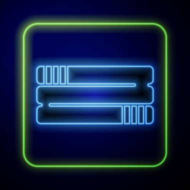 Parlayan neon havlu yığını simgesi mavi arkaplanda izole edildi. Vektör