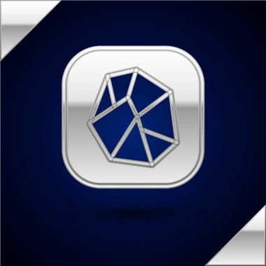 Koyu mavi arkaplanda izole edilmiş gümüş tuz taşı simgesi. Vektör