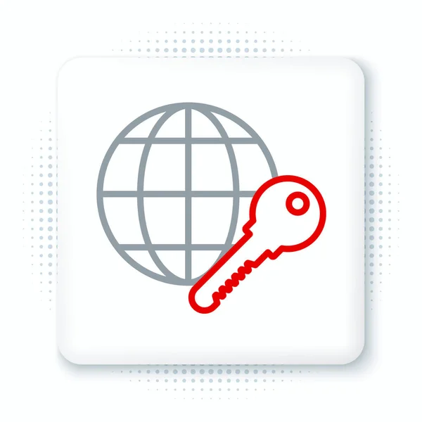 Line Globe key icoon geïsoleerd op witte achtergrond. Kleurrijk concept. Vector — Stockvector