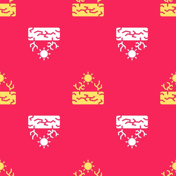 Icône Sécheresse jaune isolé motif sans couture sur fond rouge. Vecteur — Image vectorielle