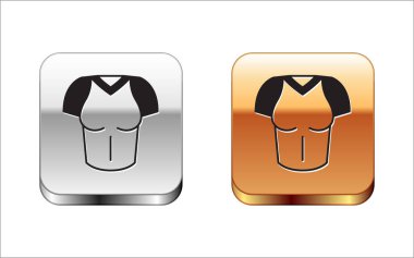 Beyaz arkaplanda siyah tişört simgesi izole edildi. Gümüş ve altın kare düğmeler. Vektör