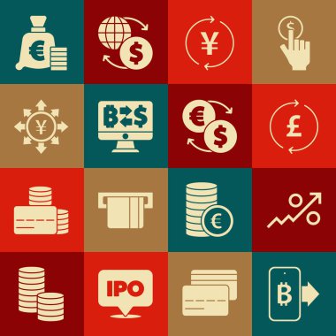 Madencilik bitcoin 'ini cep telefonundan,% 10' luk oktan, madeni parayı pound, Yen, Kripto para değişimi, avro sembolü ve para simgesiyle ayarla. Vektör