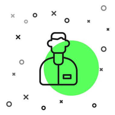 Siyah çizgi labaratuar yardımcı simgesi beyaz arkaplanda izole edildi. Vektör