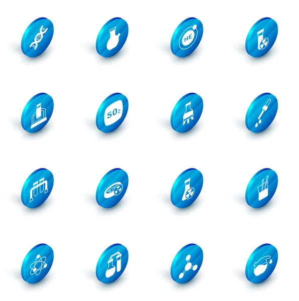 Testbuis, helium, met giftige vloeistof, microscoop, zwaveldioxide SO2, pipet en pictogram. Vector — Stockvector