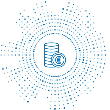 Avro sembollü mavi çizgi parası beyaz arka planda izole edilmiş. Bankacılık işareti. Para sembolü. Soyut çember rastgele noktalar. Vektör