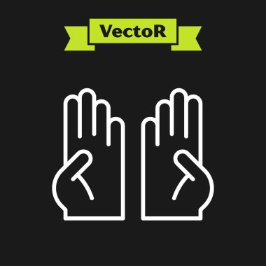 Siyah arka planda beyaz çizgili lastik eldiven ikonu var. Lateks el koruması işareti. Ev işi temizlik ekipmanları sembolü. Vektör