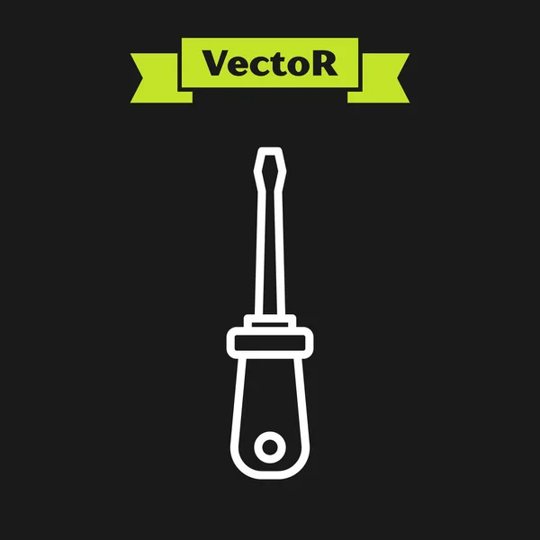 Weiße Linie Schraubenzieher-Symbol isoliert auf schwarzem Hintergrund. Service-Tool-Symbol. Vektor — Stockvektor