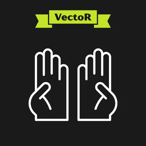 Иконка белых резиновых перчаток выделена на черном фоне. Латексный знак защиты рук. Символ чистящего оборудования для дома. Вектор — стоковый вектор