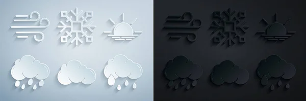 Встановити хмару, Схід, з дощем, сніжинкою і іконою Вітру. Вектор — стоковий вектор