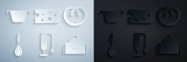 Blender, Pretzel, Kitchen çırpıcı, önlük, Peynir ve Pişirme Tenceresi ikonu. Vektör