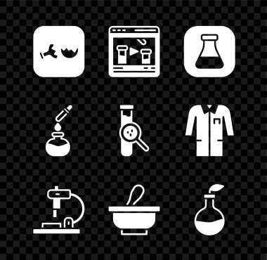 Kırık şişe, Kimyasal, Test tüpü, Mikroskop, Havan topu, Bitki Yetiştirme ve ikon. Vektör