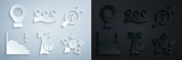 Set Arrow, Financiële groei afnemen, Vele manieren richtingaanwijzer, Locatie en pictogram. Vector — Stockvector