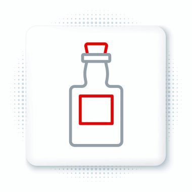 Beyaz arka planda izole edilmiş çizgi tekila şişesi ikonu. Meksika alkolü. Renkli taslak konsepti. Vektör