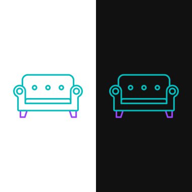 Satır Kanepesi simgesi beyaz ve siyah arkaplanda izole edildi. Renkli taslak konsepti. Vektör