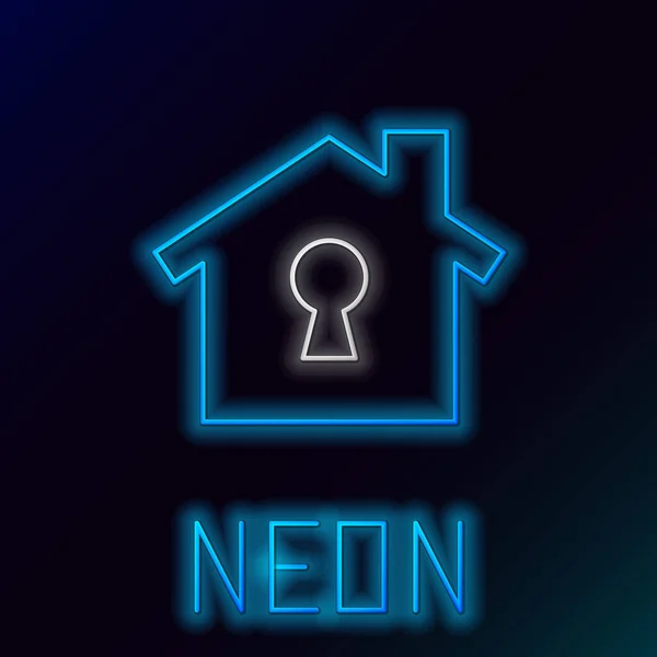 Λαμπερό neon line House υπό προστασία εικονίδιο απομονώνονται σε μαύρο φόντο. Σπίτι και ασπίδα. Προστασία, ασφάλεια, προστασία, έννοια της άμυνας. Πολύχρωμο περίγραμμα έννοια. Διάνυσμα — Διανυσματικό Αρχείο