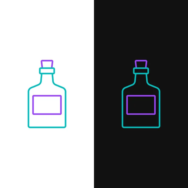 Linia Alkohol drink Rum butelka ikona izolowane na białym i czarnym tle. Kolorowy koncept. Wektor — Wektor stockowy