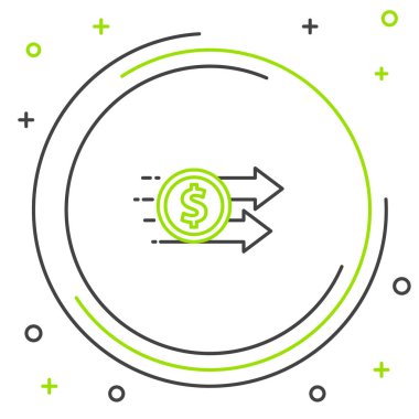 Çizgi Finansal Büyüme Dolar simgesi beyaz arka planda izole. Gelirleri arttırıyorum. Renkli taslak konsepti. Vektör