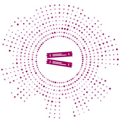 Mor şeker paket simgesi beyaz arkaplanda izole edildi. Kahve, tuz, baharat gibi toplu gıda ürünleri için ayrı ayrı paketler. Soyut çember rastgele noktalar. Vektör