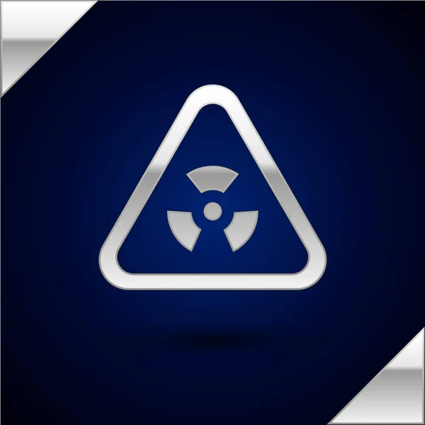 Silver Triangle sign with radiation symbol icon isolated on dark blue background. Vector — Stock Vector