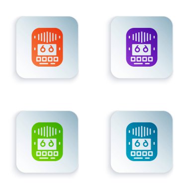 Renkli kaset çalar simgesi beyaz arkaplanda izole edildi. Klasik ses kaydedici. Kare düğmelere renkli simgeleri yerleştir. Vektör