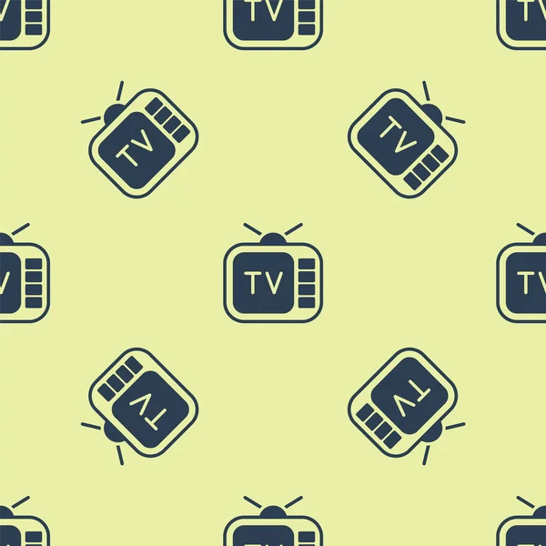 Icona tv retrò blu isolato modello senza cuciture su sfondo giallo. Segnale televisivo. Vettore — Vettoriale Stock