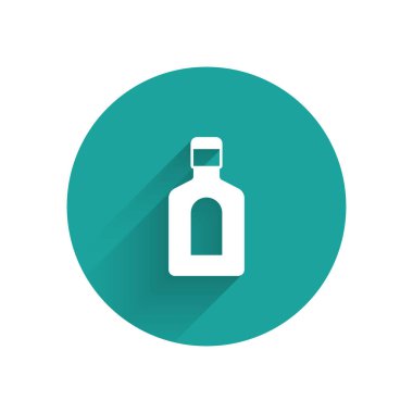 Uzun gölgeli beyaz şampuan ikonu. Yeşil daire düğmesi. Vektör